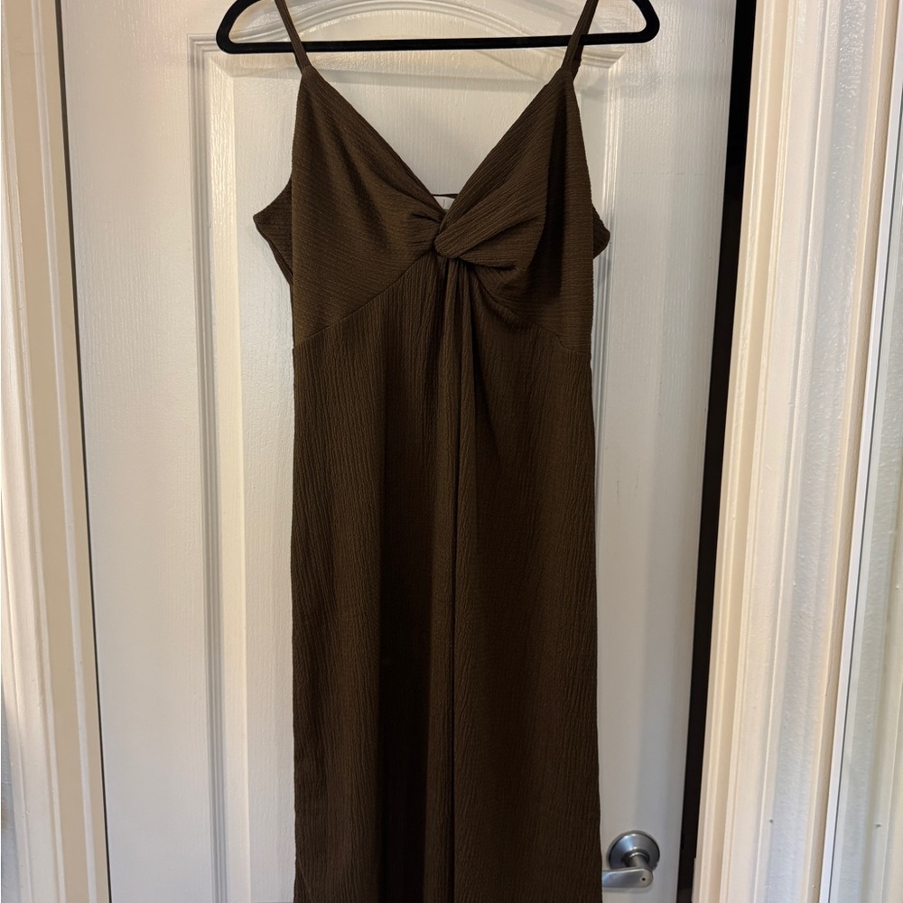 H&M Chocolate Brown Strapless Twist-Front Midi Dress